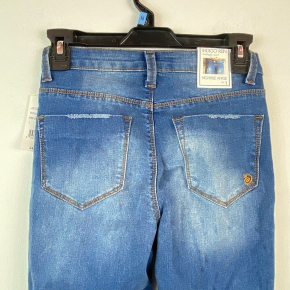 Indigo Rein Juniors 1 Blue Ripped High Rise Skinny Ankle Jeggings NWT AM80 - Picture 7 of 7